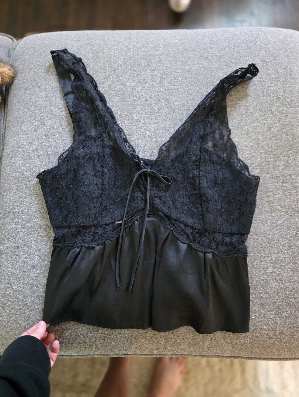 American Eagle Black Lace Tie-Front Women's Top